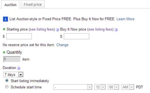 eBay Auction options